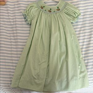 Green Mallard Gingham Smocked Kids Dress